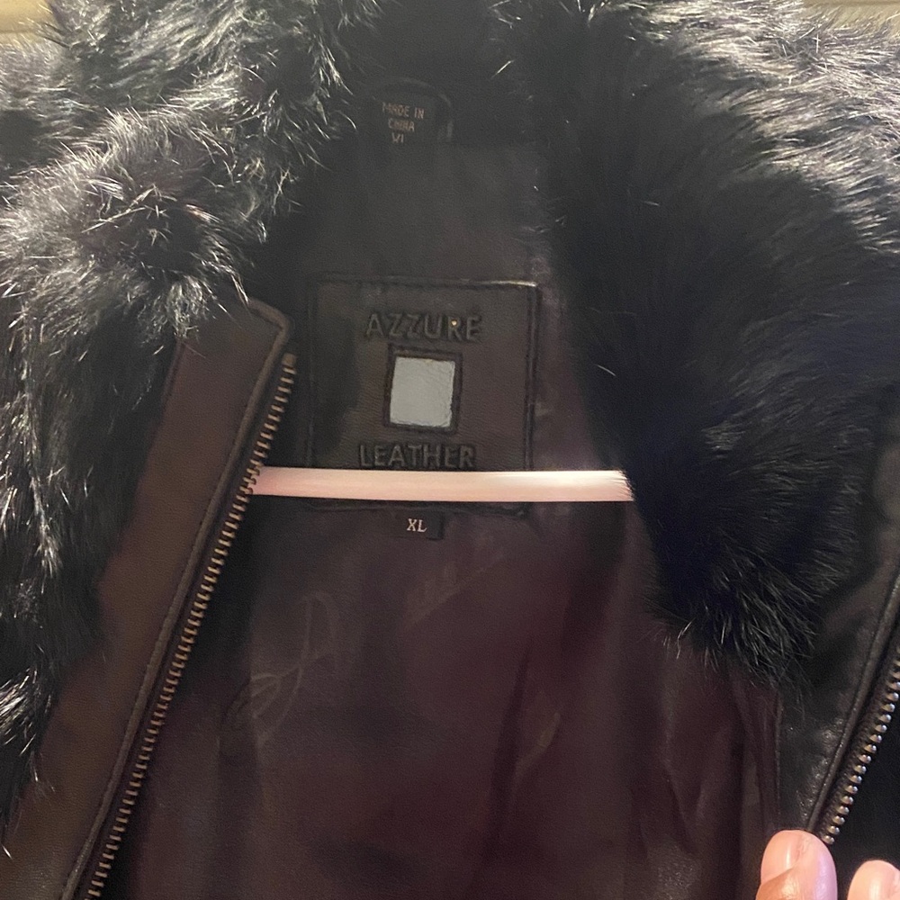Vintage Azzure Black Rabbit Fur and Leather Jacket. Size XL